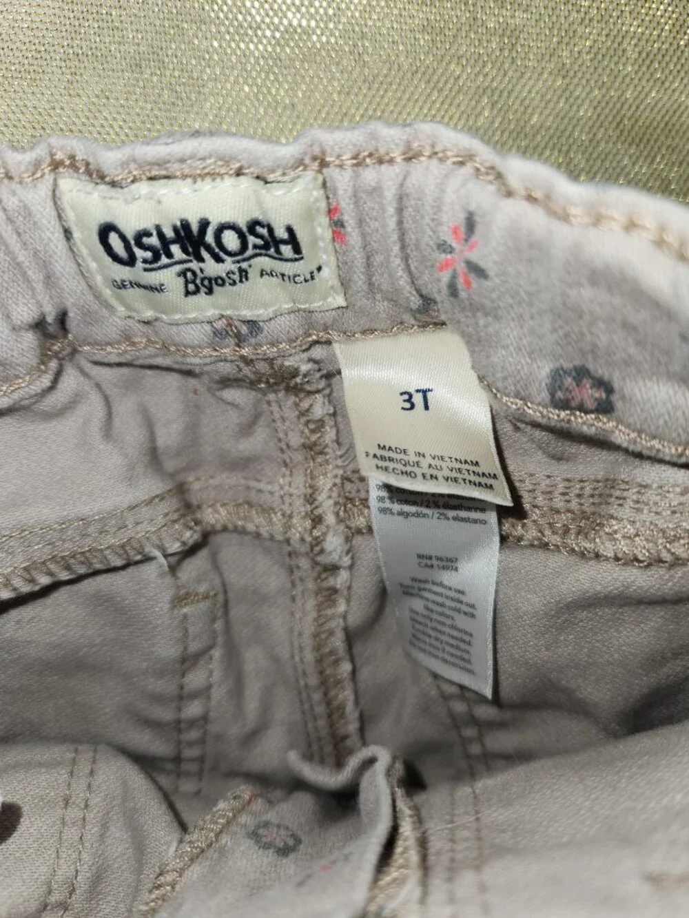 OshKosh B'gosh Girls Floral Print Pants Size 3T Gray Stretch Cotton Straight Leg